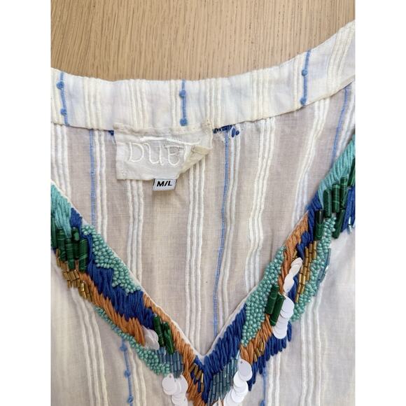 Anthropologie Duet Womens Anais Kaftan Dress White Blue Striped One Size 2353 - Picture 9 of 9